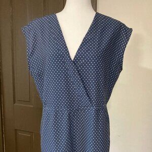 Emma & Michele Sleeveless Retro V-Neck Polka Dot Blue Straight Leg Romper